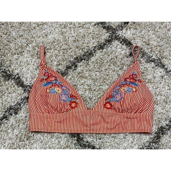 Mae Orange Stripe Embroidered Bikini Top Size Large - Picture 2 of 6